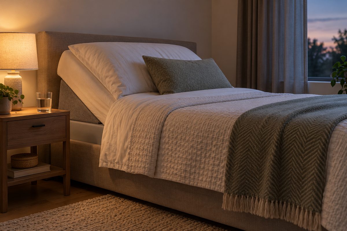 A bed with the head end slightly raised