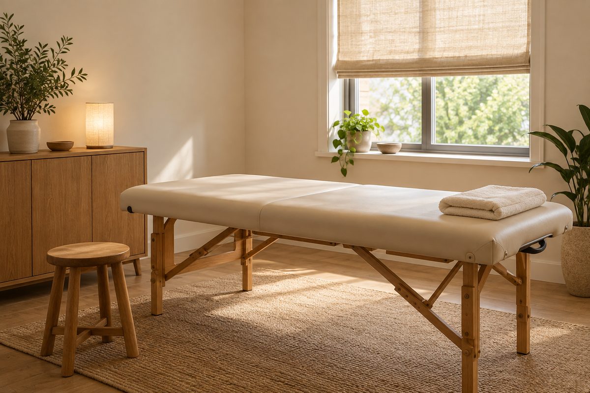 An empty treatment table in a quiet room